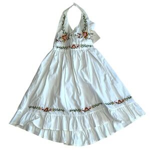 BlueBeri Boulevard Girls Size 6 White Embroidered Halter Dress Boho Beach NWT